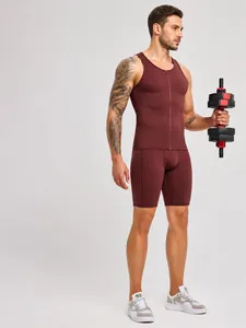 Men's bodybuilding fitness set with zippered compression tank top and quick-dry shorts