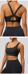 Vues arrière et latérale d'un soutien-gorge de sport noir réglable pour fitness intense