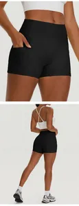 Women's high-waisted black yoga shorts with side pocket for fitness and training gym wear