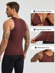 Men's compression fitness tank top with front zipper and high stretch fabric