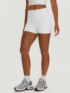Professional white high waisted yoga shorts with side pockets and butt lifting design
