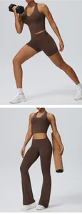 Professionelles braunes Halter-Yoga-Top-Set mit Schlaghose für das Fitnessstudio-Training