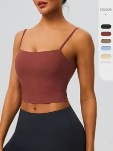 Damen Sexy Verstellbares Spaghetti-Träger Sport Tanktop Mit Integriertem Brustpolster Schnelltrocknend Atmungsaktiv Yoga Fitness Top