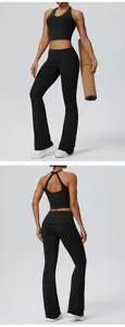 Ensemble noir de brassière licou et pantalon de yoga évasé pour fitness et sport