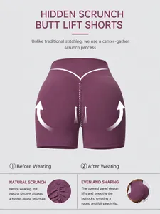 High waisted scrunch butt lifting yoga shorts for women in purple color with athletic fit