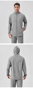 Vues avant et arrière d'un ensemble de sport coupe-vent gris clair pour homme pour le jogging