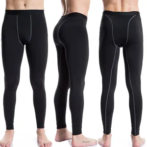 Detail view of men's winter fleece-lined sports compression leggings from three angles.