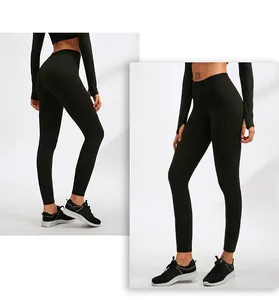 Professional high-waist black yoga leggings for women shown from multiple angles for fitness.