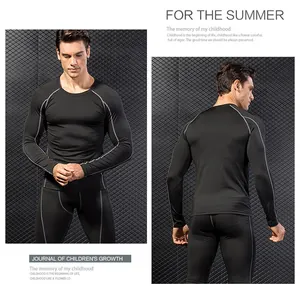 Mens black long sleeve compression shirt and leggings set for professional gym workout