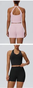 Front and back detail of a two-piece quick-dry sports yoga set with tank top and shorts
