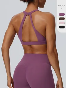Damen Neckholder Sport-BH Sexy Überkreuzter Rücken Gepolstertes Yoga Tank Top High Impact Fitness Workout Activewear Top