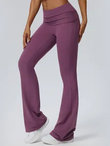 Hoch taillierte Yoga-Schlaghose mit weichem Fold-Over-Bund und Kompressionsstoff