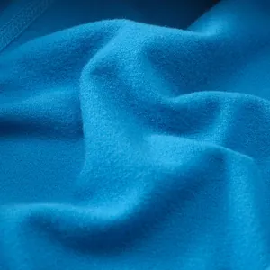 Close-up view of the soft blue fleece lining of women's thermal winter yoga pants.