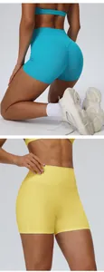 Detailweergave van de yoga-shorts met hoge taille, push-up effect en ademende stof