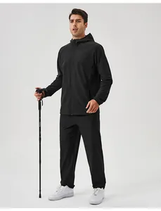 Survêtement de sport noir pour homme, coupe-vent à capuche pour fitness et course