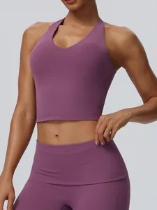 Lila Neckholder-Yoga-Sporttop aus hochdehnbarem, atmungsaktivem Stoff für Damen
