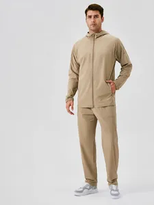 Ensemble de Sport à Capuche pour Hommes Coupe-vent Extérieur Course Fitness Top And Bottom Survêtement en Nylon Respirant Jogging Sportswear Décontracté