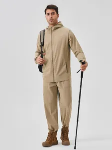 Ensemble de survêtement de sport extérieur kaki coupe-vent pour homme pour la randonnée