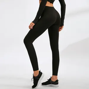 High-waisted fleece-lined yoga leggings for women in black fitness style