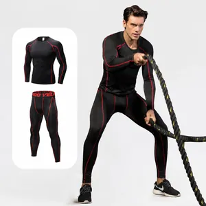 Men's PRO Compression Gym Set Top And Bottom Quick Dry Athletic Long Sleeve Shirt And Pants Training Fitness Sportswear