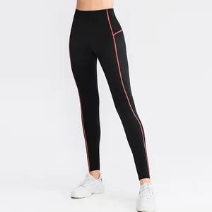 High-waisted thermal elastic yoga sports leggings for women featuring contrast piping detail