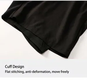 Close-up detail of the durable double-layer leg cuff on these black men's sports shorts