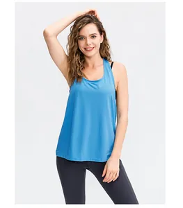 Blauwe losse yoga tanktop voor dames, racerback sport- en hardloopvest