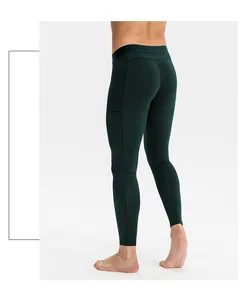 Dunkelgrüne Kompressions-Leggings für Herren mit einer praktischen Seitentasche