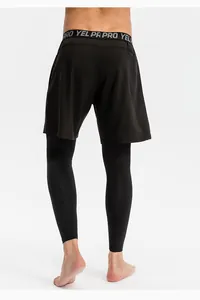 Detailansicht der schwarzen zweilagigen Herren-Sporthose für Basketball- und Fitnesstraining