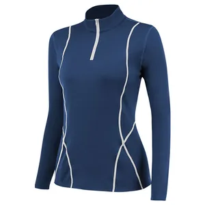 Dames slim fit thermisch yoga-top met lange mouwen, halve rits en contrastnaden
