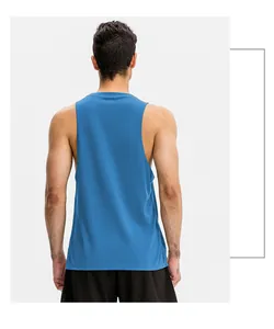 Back view of a blue breathable quick-dry men's loose sports tank top for gym training