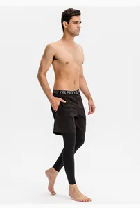 Ganzkörperansicht der schwarzen 2-in-1-Sport-Leggings für Herren mit Kompressionsschicht.