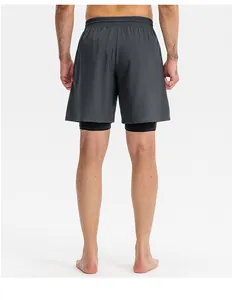 Back view of dark gray men's 2-in-1 quick-dry athletic shorts for running and gym