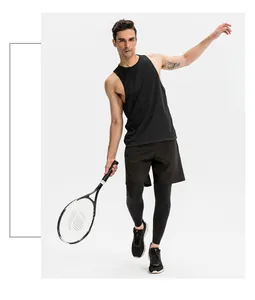 Full body view of a male athlete wearing a black breathable quick-drying sports tank top