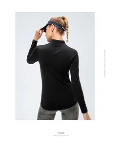 Back view of women's slim fit black fleece sports sweatshirt with a stand collar