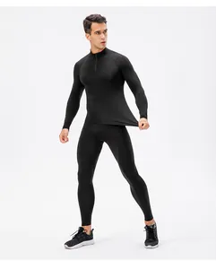 Volledig overzicht van de zwarte compressiesportset voor heren met hoge elasticiteit