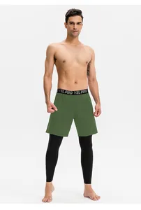 Herren 2-in-1 Sport-Kompressionshose in Grün und Schwarz für Fitness und Basketball
