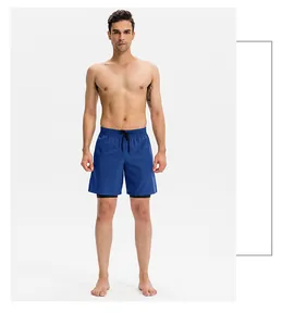 Full view of men's 2-in-1 running shorts in blue with black compression inner layer