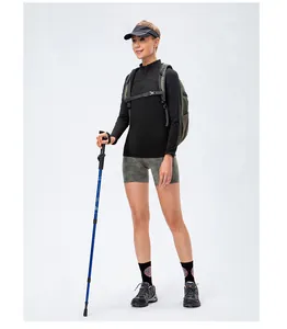 Full view of women's slim fit fleece athletic long sleeve top for outdoor training