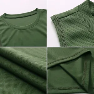 Detailed macro view of army green mesh fabric and stitching for sports tank top