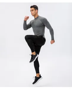 Thermisch fitness-shirt met kwart rits voor heren voor hardlopen en sportschool workout