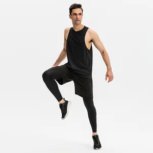 Men's loose black quick-dry sports tank top for gym, running, and basketball training.