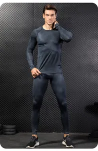 Set fitness a compressione da uomo con tessuto ad asciugatura rapida e stampa esagonale