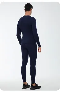 Rear view of men's navy blue high-elastic thermal compression sportswear two-piece set