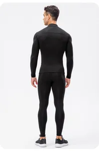 Detailed back view of a man wearing a black men's compression fitness suit for training