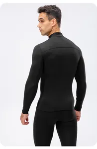 Back view of men's black compression long sleeve fitness top and pants set