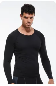 Men's black thermal compression long sleeve top for fitness training and winter sports