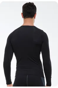 Back view of men's thermal high elastic compression sports fitness set in black color