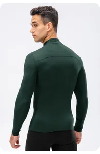 Back view of a men's dark green thermal compression long sleeve fitness training shirt