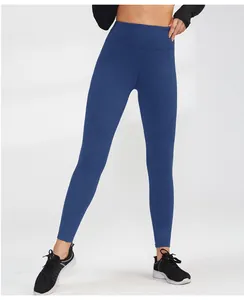 Detailansicht der hoch taillierten dunkelblauen Yoga-Leggings für Damen Sportbekleidung
